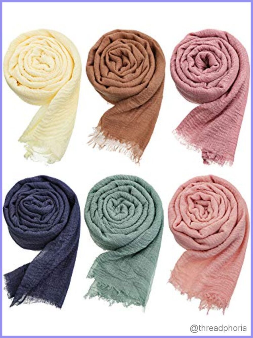 Cotton Linen Fashion Scarves 6-Piece Set Lightweight Shawl Wrap Multipurpose